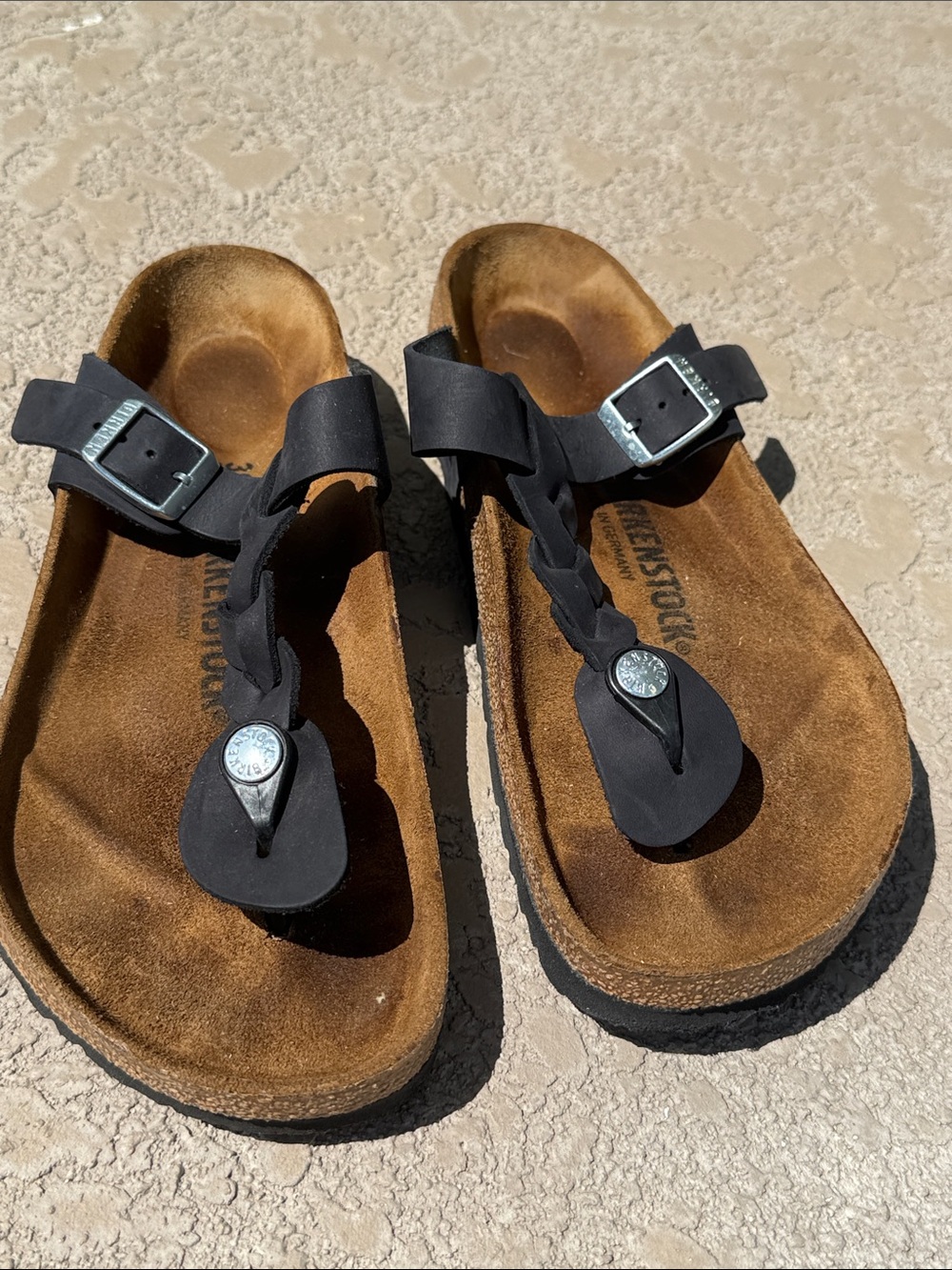 Birkenstock Black Thong Sandals with Buckle Detail